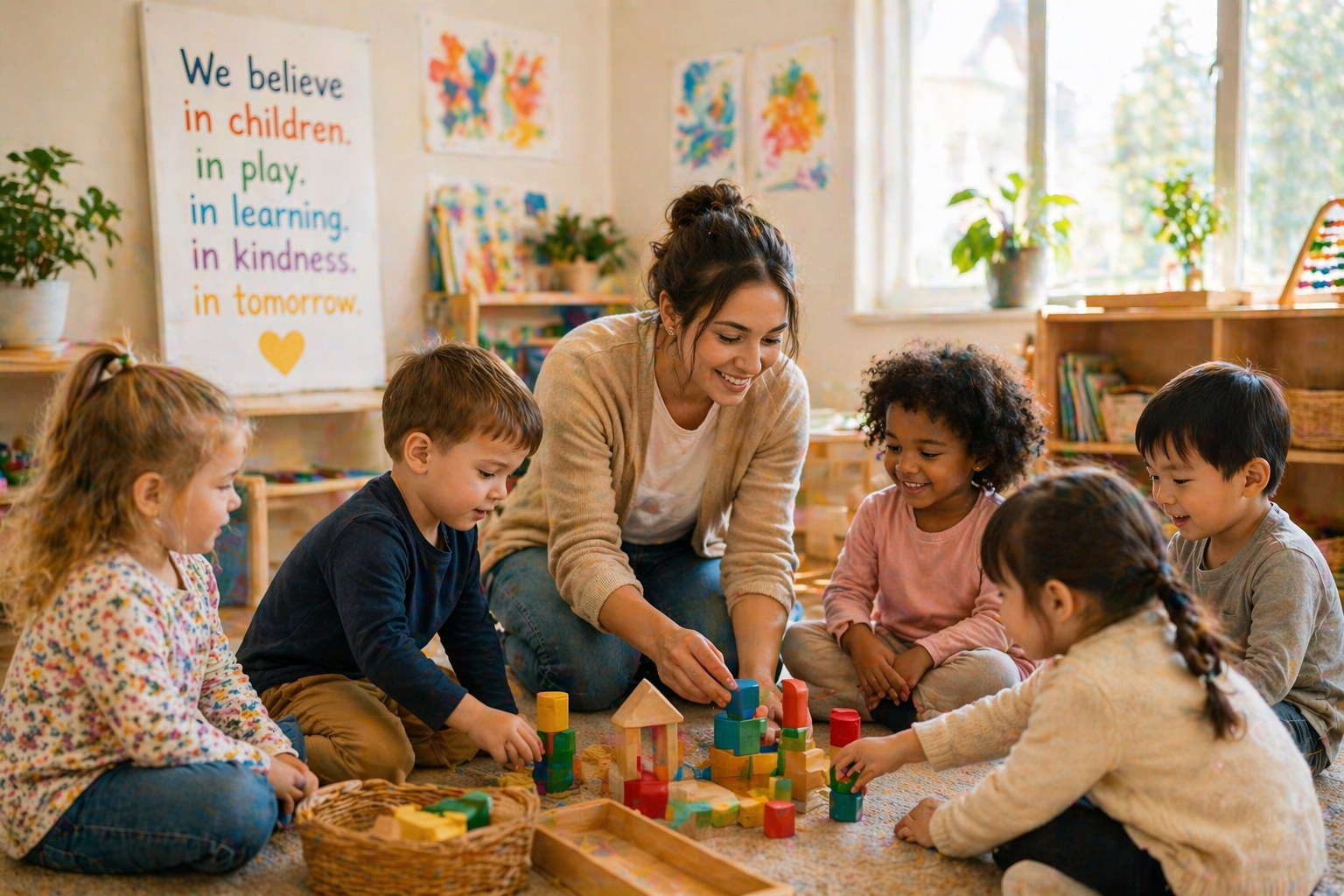 Teacher with children
